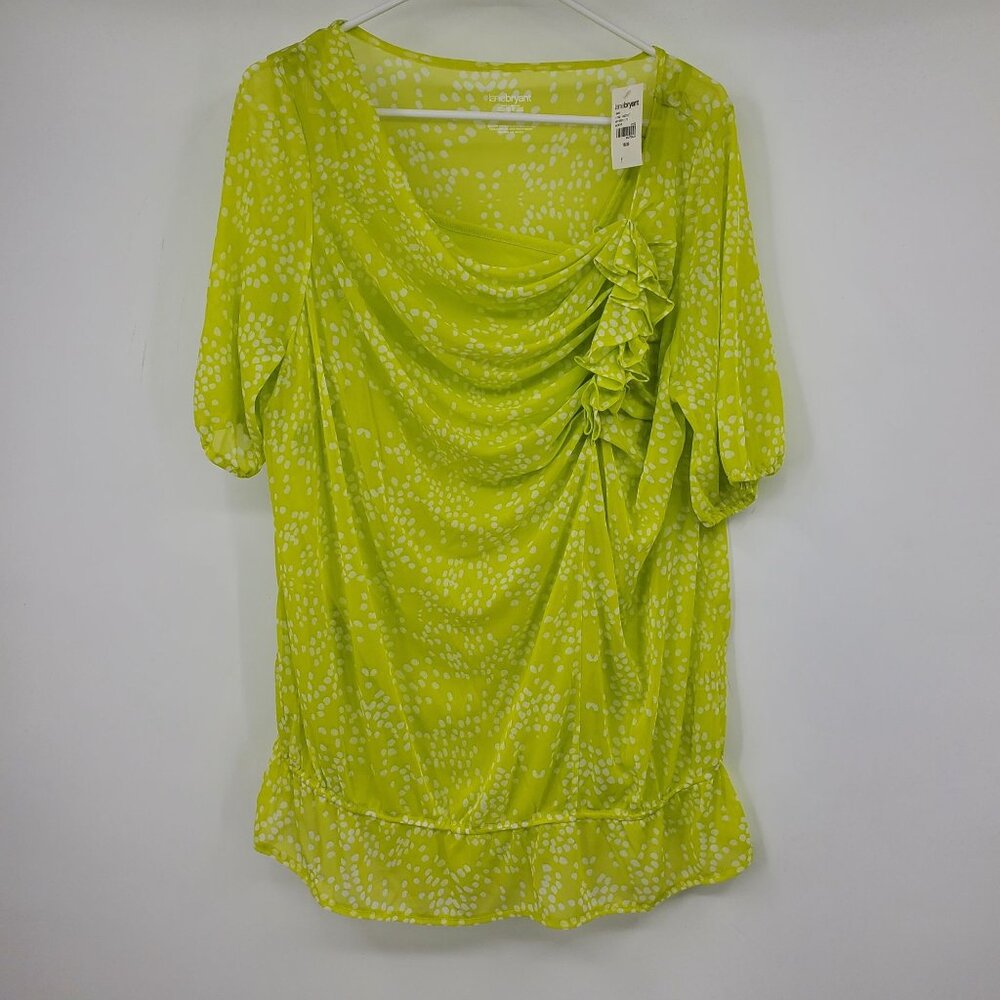NWT Lane Bryant Lime and White Short Sleeved Ruched Blouse Shirt 18/20